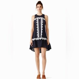 Nha Khanh Navy Bell Dress Lace Crew Neck Knee Length Size 8